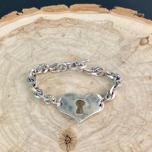 Silver Heart with Key Hole Bracelet